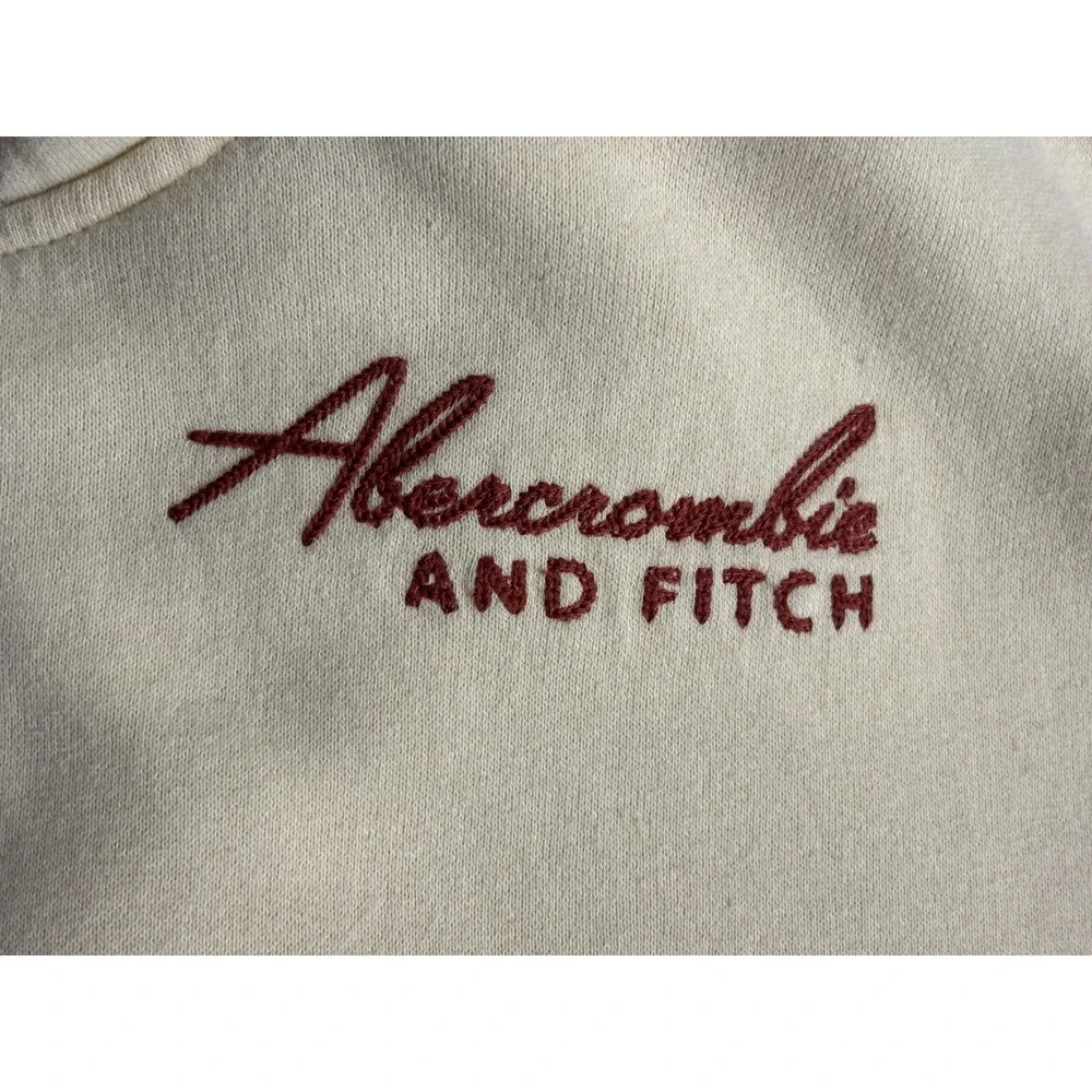 Abercrombie & Fitch Cream Palm Tree Embroidered Hoodie Sweatshirt Mens XS - Picture 8 of 12